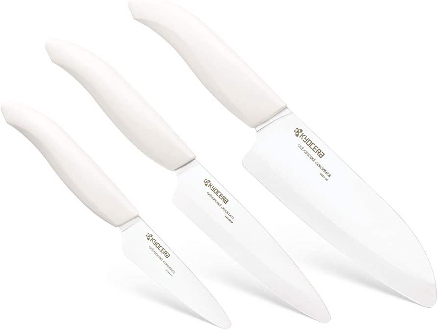 Kyocera 3Piece Advanced ceramic Revolution Series Knife Set, White, Blade Sizes: 5.5", 4.5", 3" | Amazon (US)