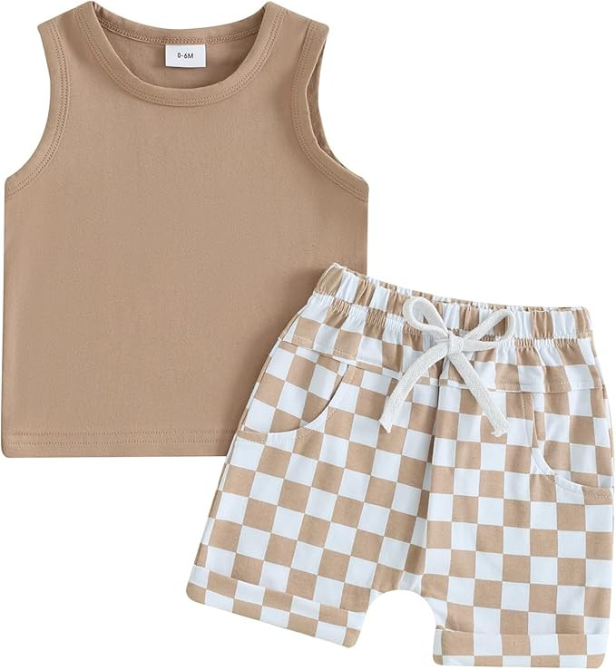 CIYCUIT 2Pcs Baby Boy Summer Clothes Infant Toddler Beach Outfits Sleeveless Tank Tops Shorts Set | Amazon (US)
