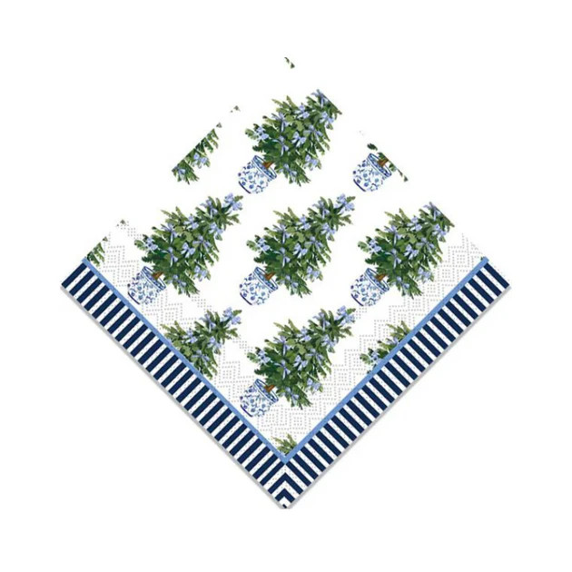 Blue Bow Christmas Tree Paper Cocktail Napkins - Set of 2 | Cailini Coastal