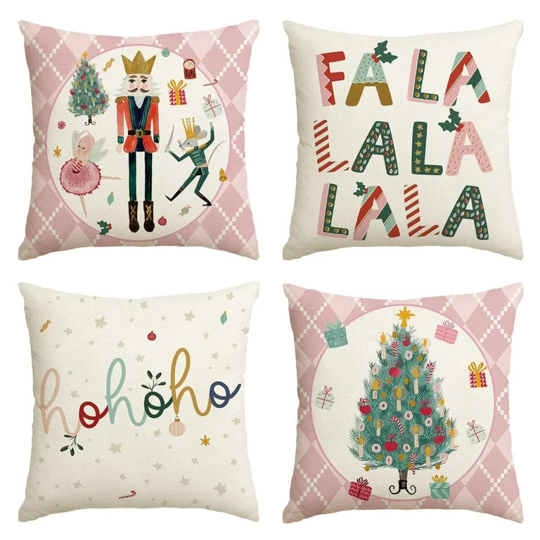 Artoid Mode Merry Christmas Nutcracker Pink Throw Pillow Covers, 18 x 18 Inch Winter Holiday Part... | Walmart (US)