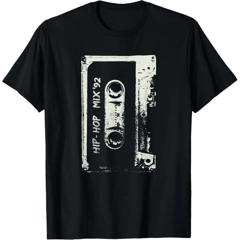 Hip Hop Rap Mixtape Cassette DJ Retro 90s T-Shirt men and women can wear, black, white, gifts | Walmart (US)