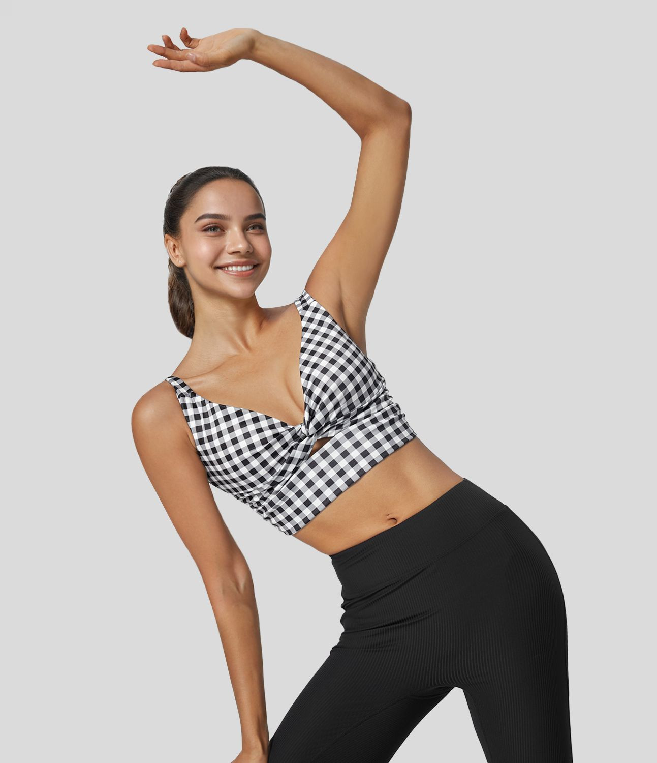 Women’s Low Support Twisted Cut Out Backless Vintage Plaid Yoga Sports Bra - Halara | HALARA