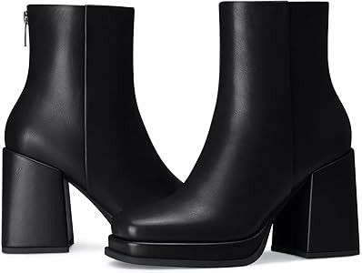 Women Platform Ankle Boots: 3.5 In Chunky High Heel Boot, Fashion Platform Short Leather Booties,... | Amazon (US)