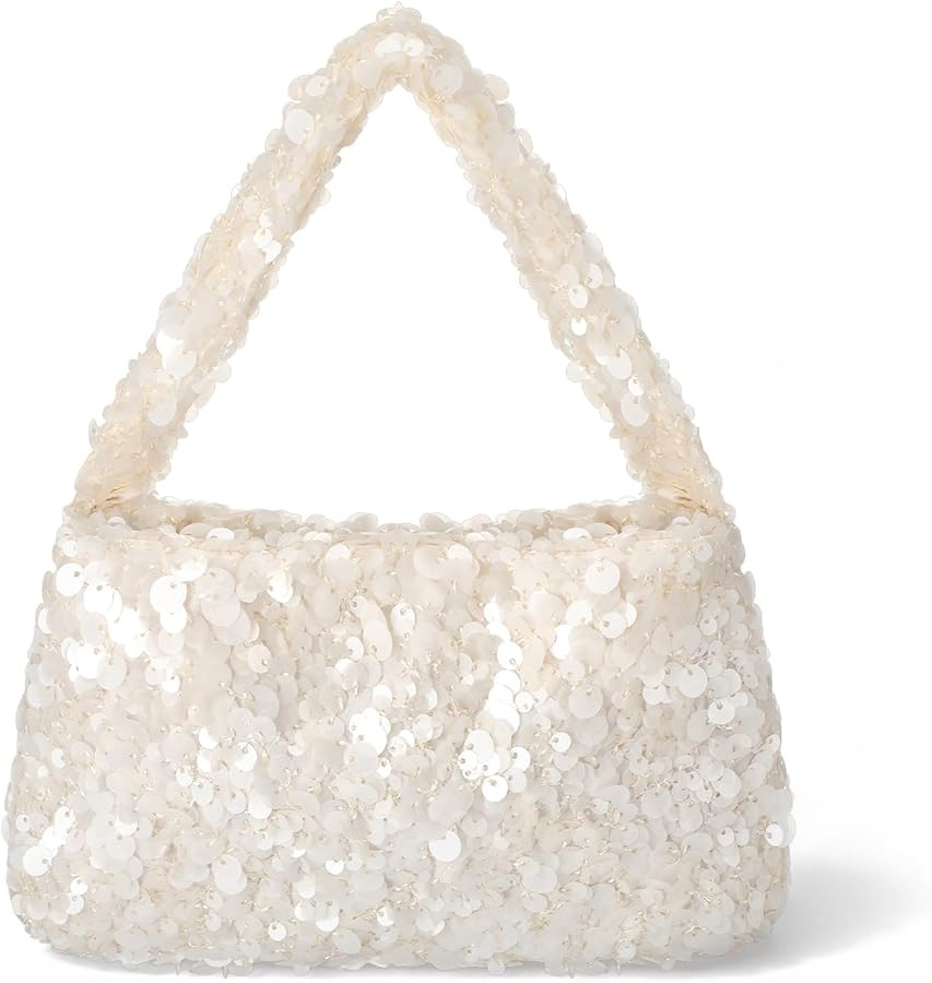 Women's Elegant Shiny Sequin Hobo Bag Sparkly Purse for Evening Wedding Party Formal Events Cream... | Amazon (US)