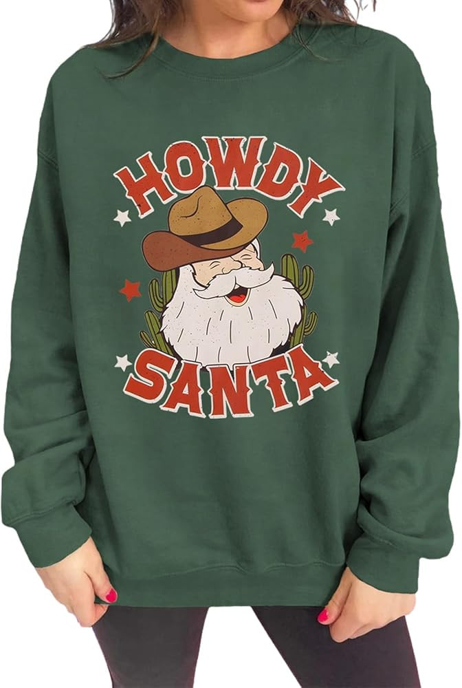 Women Christmas Sweatshirt Retro Santa Claus Graphic Pullover Vintage Crewneck Long Sleeve Casual... | Amazon (US)