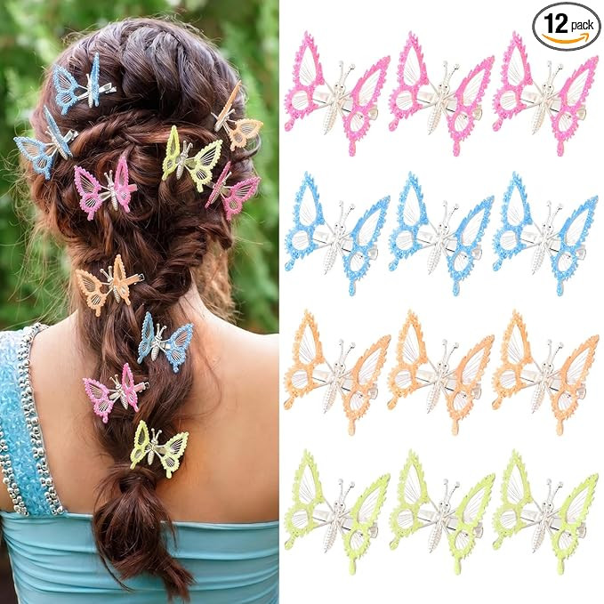 DEEKA 12 PCS 3D Moving Butterfly Hair Clips Metal Moving Wings 90s Fairy Hair Accessories Decor f... | Amazon (US)