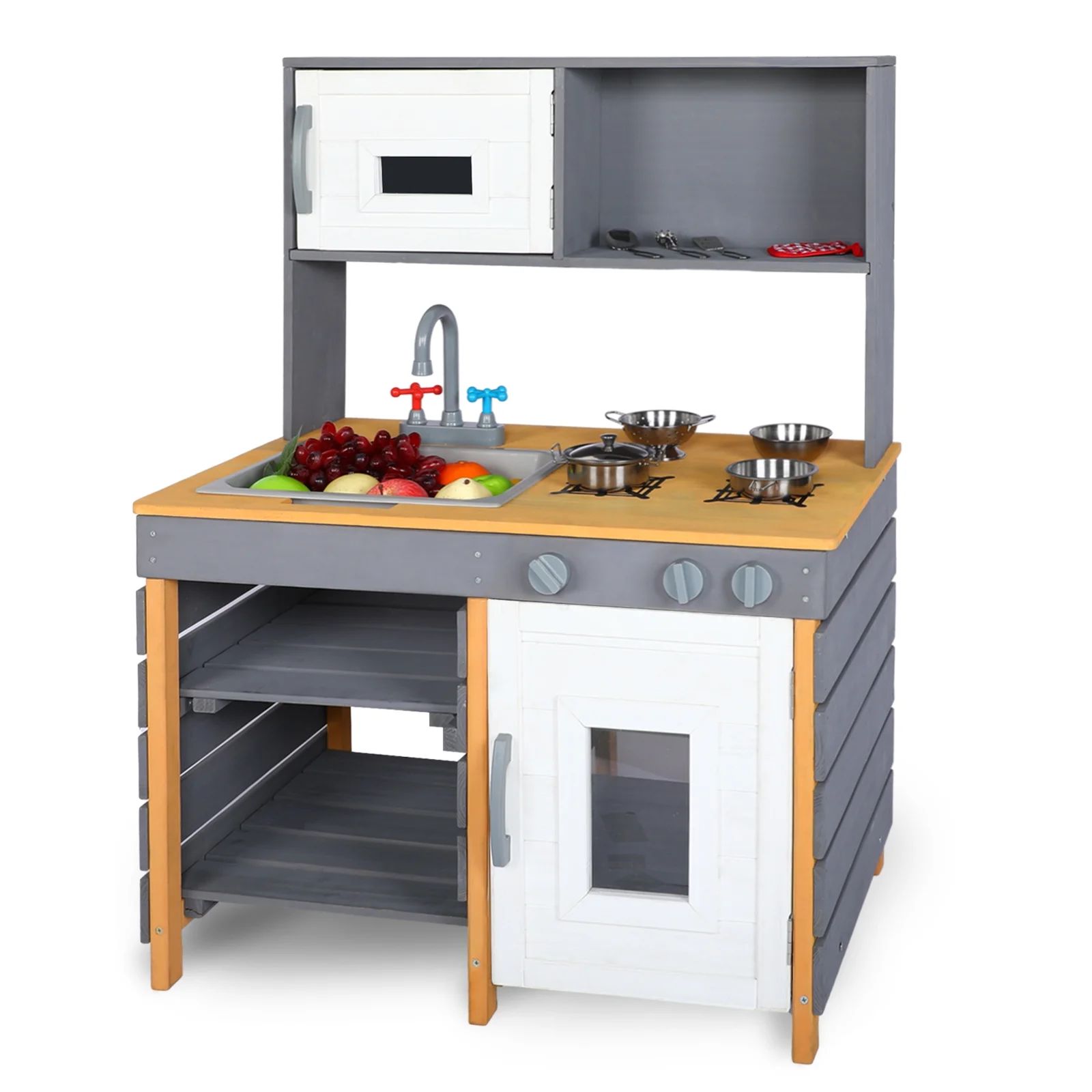 Wooden Mud Kitchen, Outdoor Play Kitchen with Removable Sink,Water Box & Faucet,Stove Top, Storag... | Walmart (US)