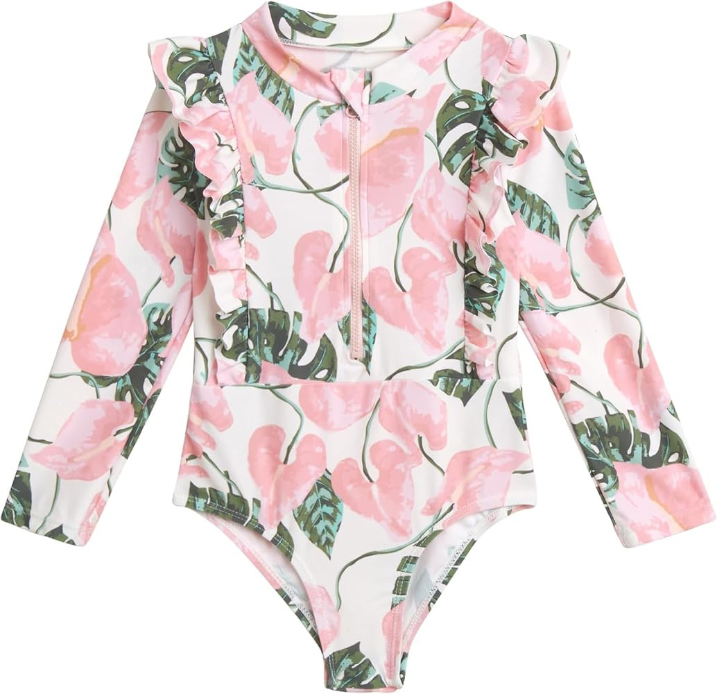 Jessica Simpson Baby Girls' Bathing Suit - UPF 50+ Quick Dry Long Sleeve Quarter Zip One Piece Ra... | Amazon (US)