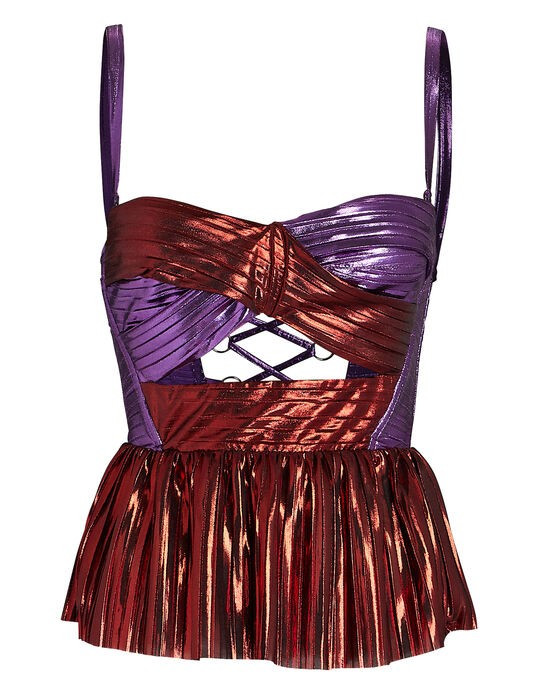Nibar Lamé Peplum Top | INTERMIX
