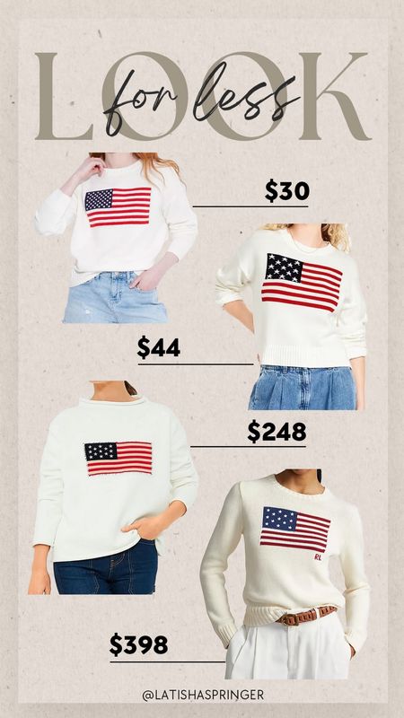Look for less! This trendy American flag sweater is nearly identical to the more expensive version… I found two cute ones under $50! Perfect for summer!

#lookforless

American flag sweater. Summer style. Look for less. 4th of July sweater  

#LTKFindsUnder100 #LTKSeasonal #LTKStyleTip