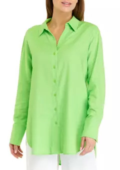 Women's Long Sleeve Linen Button Front Shirt | Belk