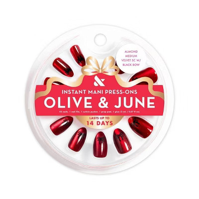 Olive & June Press-On Fake Nails - M Almond - Velvet SC with Black Bow - 42ct | Target
