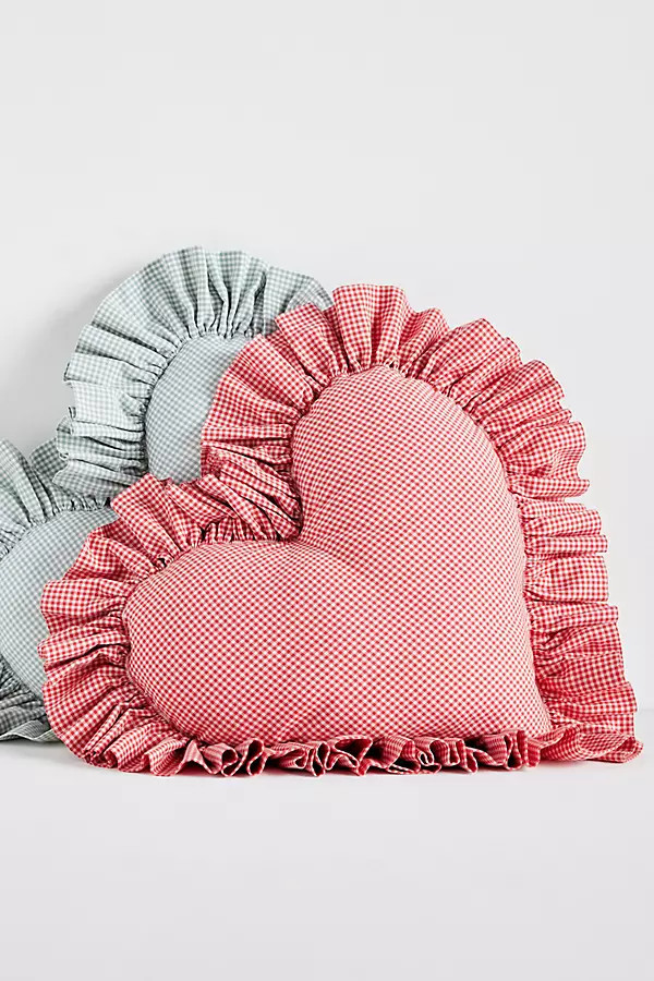 Gingham Cotton Ruffle Heart Pillow | Anthropologie (US)