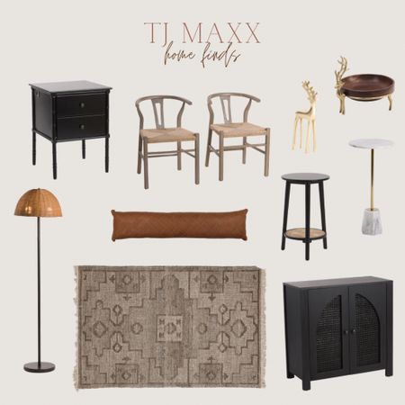 Tj maxx home finds, black antique looking nightstands, rattan lamp, 2 door cabinet (put 2 together for a gorgeous sideboard!), round side table, marble side table, gold Christmas reindeer, Christmas reindeer bowl 

#LTKhome #LTKunder100 #LTKunder50