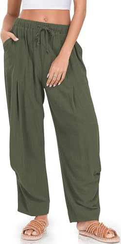 TARSE Womens Linen Barrel Pants Casual Summer Travel Lounge Trousers Green | Amazon (US)