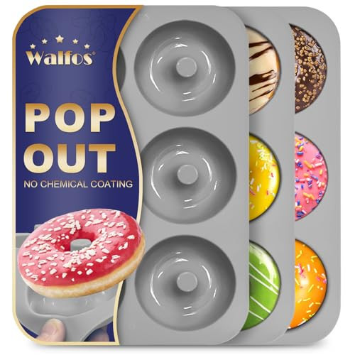 Walfos Donut Pan for Baking - Non-Stick Silicone Doughnut Pan Set, Silicone Donut Mold Heat Resistant, Make Perfect Donut Cake Biscuit Bagels, BPA FREE and Dishwasher Safe, Set of 3 | Amazon (US)