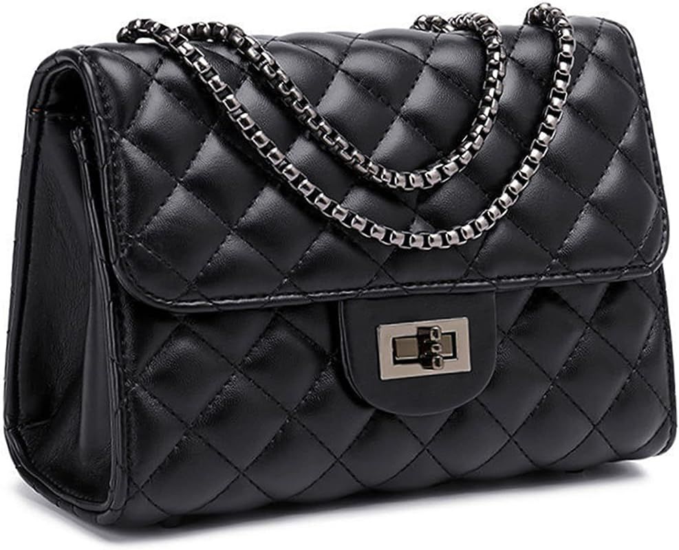 CEDDEOS Black Quilted Crossbody Bags for Women, Black Clutch Purses with Chain PU Leather Made St... | Amazon (US)