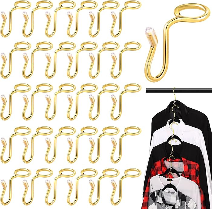 50 Pieces Clothes Hanger Connector Hooks, Metal Clips Extender Hooks for Velvet Hangers Closet Sp... | Amazon (US)