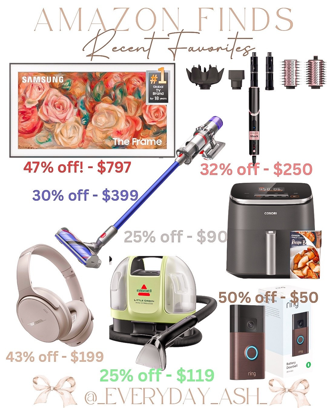 AMAZON PRIME DEAL DAYS 🎉🎉

Frame tv, shark styling wand, curling iron, Dyson vacuum, air fryer, Bose headphones, bissell vacuum, ring camera door bell, Amazon home finds 

#LTKSaleAlert #LTKFamily #LTKHome