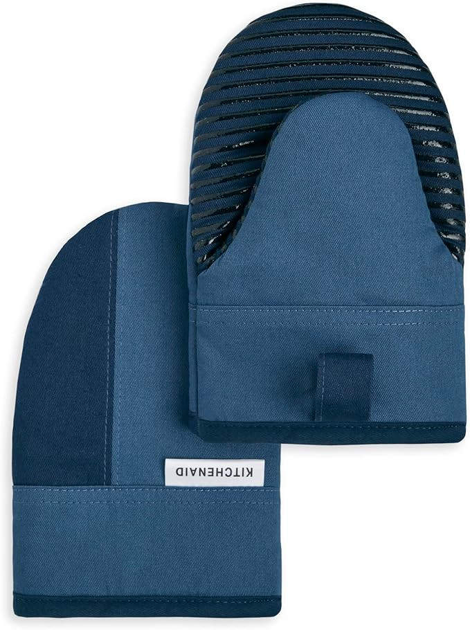 KitchenAid Beacon Two-Tone Non-Slip Mini Oven Mitt Set, Navy/Ink, 5.5"x8", 2 Piece | Amazon (US)
