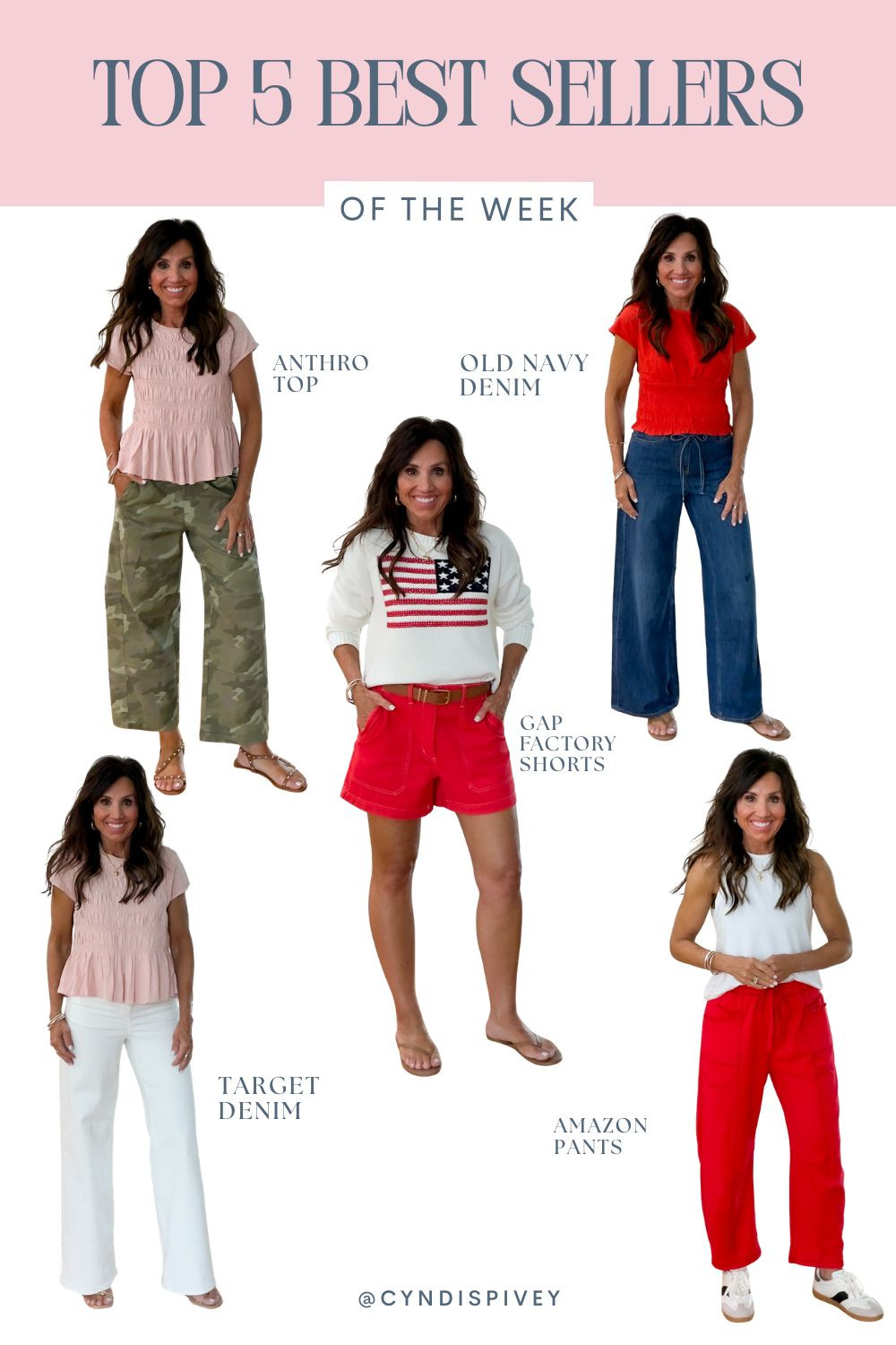 Best Sellers - May 9, 2026
Anthro Top - Small
Old Navy Denim - 4
Gap Factory Shorts - Small
Target Denim - 4
Amazon Pants - XS 

 #LTKSeasonal #LTKOver40