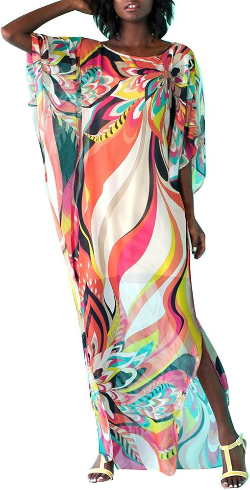 Bsubseach Women Chiffon Swimwear Turkish Kaftan Swimsuit Cover Up Caftan Beach Long Dress at Amaz... | Amazon (US)