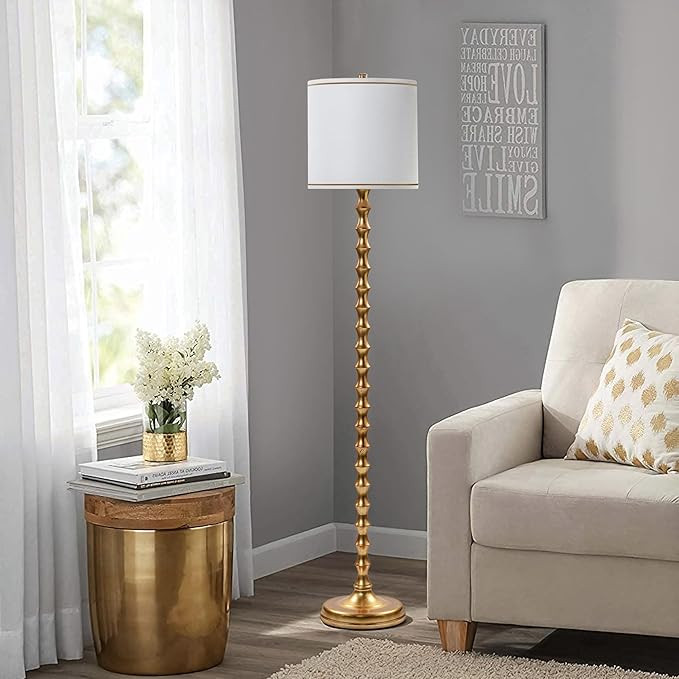 64.5" Vintage Gold Floor Lamp, Mid-Century Modern Tall Standing Lamp with White Linen Drum Shade,... | Amazon (US)