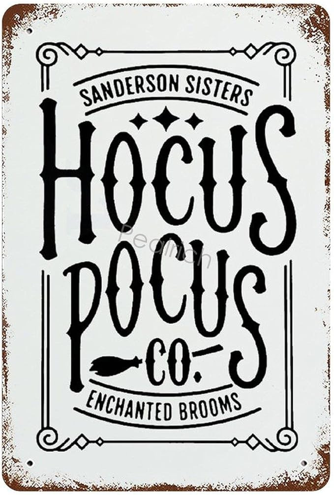 Tin Sign, Hocus Pocus,Enchanted Brooms,Sanderson Sisters Metal Sign Vintage Bar Home Wall Decor R... | Amazon (US)