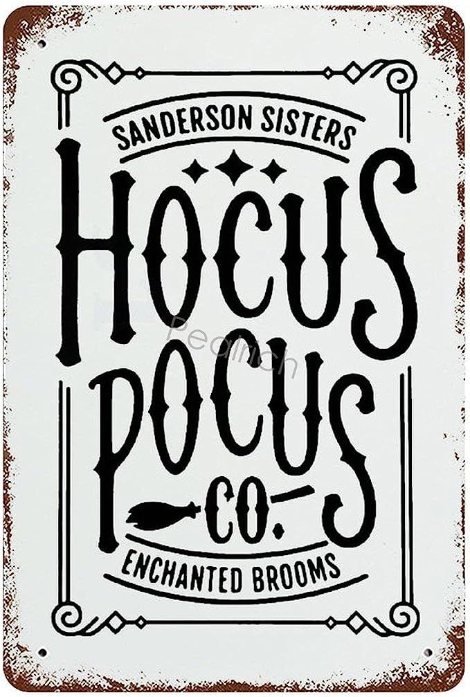 Tin Sign, Hocus Pocus,Enchanted Brooms,Sanderson Sisters Metal Sign Vintage Bar Home Wall Decor R... | Amazon (US)