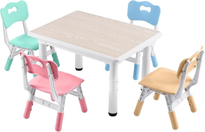 Kids Table and 2 Chairs Set, Height-Adjustable Toddler Table and Chair Set with Graffiti Desktop,... | Amazon (US)