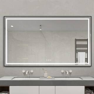 FUNKOL 60 in. W x 36 in. H Rectangular Framed LED Antifog High Lumen Wall Mount Bathroom Vanity M... | The Home Depot