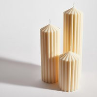 Ribbed Temple Decorative Candle Set - Sculptural Soy Wax Candles, Neutral Home Decor, Minimalist Handmade Cream Trio | Etsy (US)