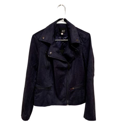Kut From the Kloth Quinn Faux Suede Moto Jacket Size M Navy Blue Washable NWT | eBay AU