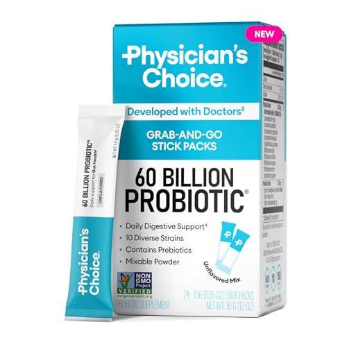 Physician’s Choice 60 Billion CFU Probiotic Stick Packs - 10 Strains + Prebiotics - Immune, Digestive & Gut Health - Supports Occasional Constipation, Diarrhea, Gas & Bloating - for Women & Men - 24CT | Amazon (US)