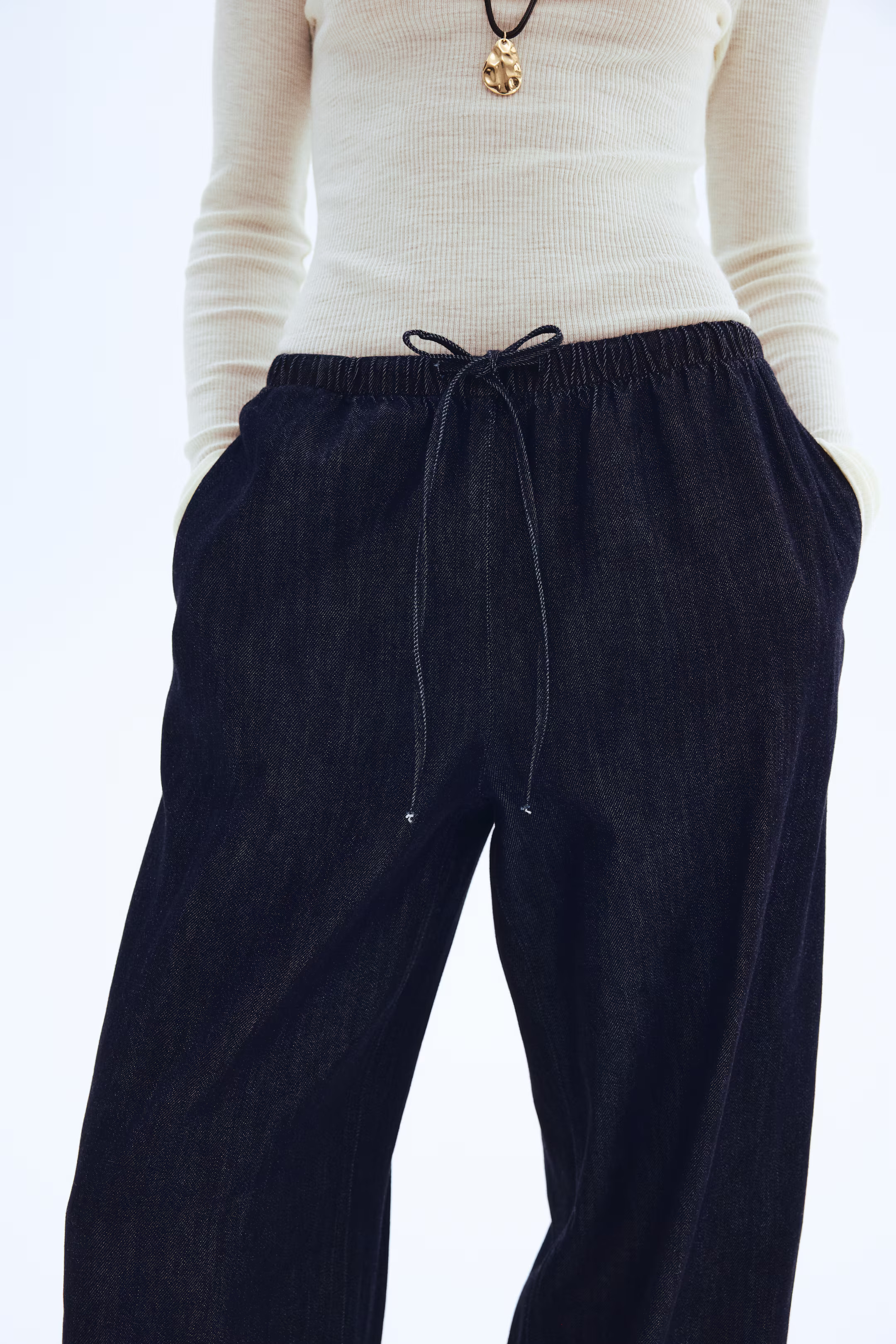 Feather Soft Denim drawstring trousers | H&M (UK, MY, IN, SG, PH, TW, HK)