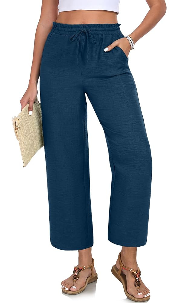 Women Casual Pants Loose High Waist Wide Leg Cropped Palazzo Beach Pants Summer Outfits 2025 Tren... | Amazon (US)