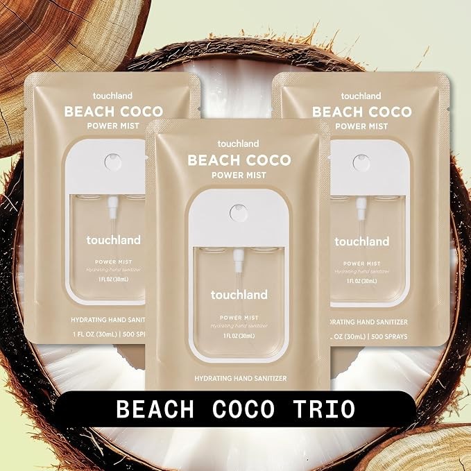 Touchland Beach Coco Hydrating Hand Sanitizer Spray, 3 Pack Travel Size | TSA ready Power Mist wi... | Amazon (US)