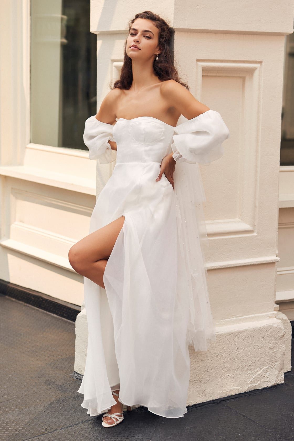True Excellence White Bustier Off-The-Shoulder Maxi Dress | Lulus