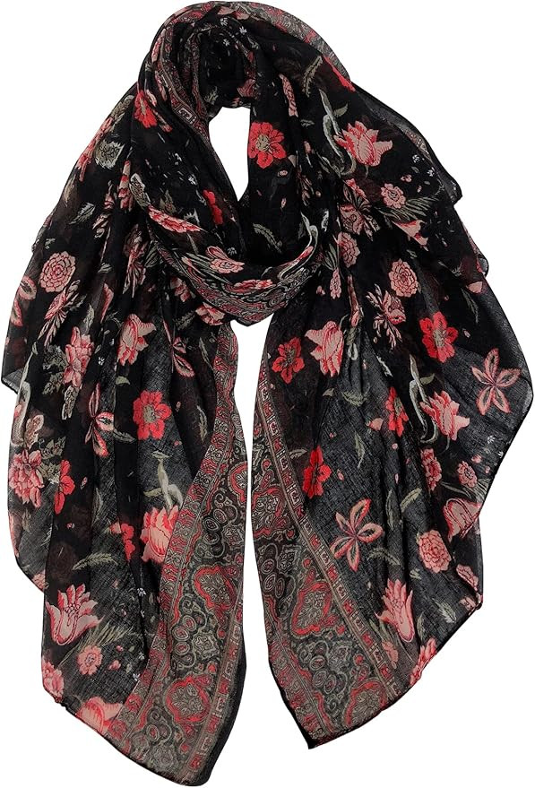 GERINLY Lightweight Scarves Fashion Flowers Print Women Cotton Wrap Scarf Head Shawl Summer Gift | Amazon (US)
