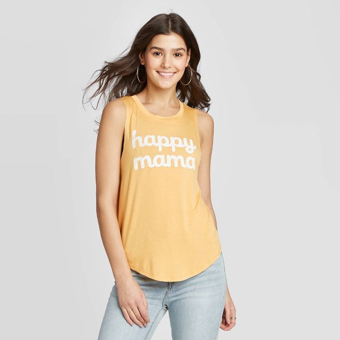 Women's Happy Mama Graphic Tank Top - Garyson Threads (Juniors') - Yellow | Target