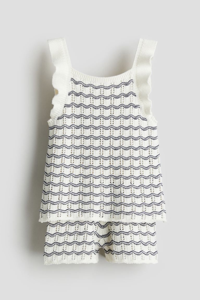 2-piece Pointelle-knit Set - White/patterned - Kids | H&M US | H&M (US + CA)
