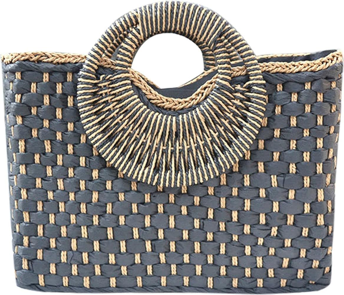 QZUnique Hand-woven Straw Bag Women Summer Beach Handbag Purse Retro Rattan Tote Clutch Travel Bag w | Amazon (US)