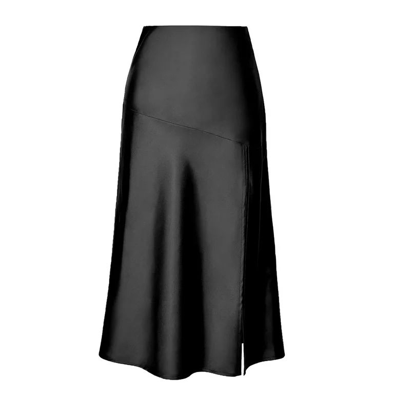 Womens Midi Skirt High Waisted Side Slit Casual Flared A line Silk Satin Skirts | Walmart (US)