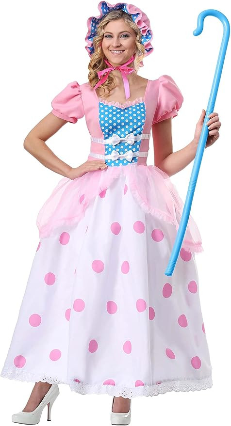Little Bo Peep Costume for Women, with Pink and Blue Bonnet, Polka Dot Dress | Amazon (US)