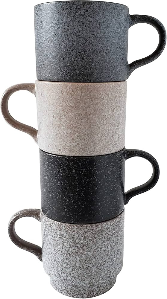 14oz Classic Stackable Ceramic Coffee Mugs, Assorted Colors - Set of 4 Space Saving Durable Stack... | Amazon (US)