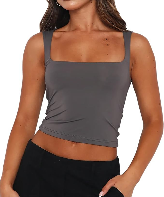 Cioatin Women’s Basic Sleeveless Strappy Scoop Neck Crop Tank Top Y2K Workout Cropped Cami Shir... | Amazon (US)