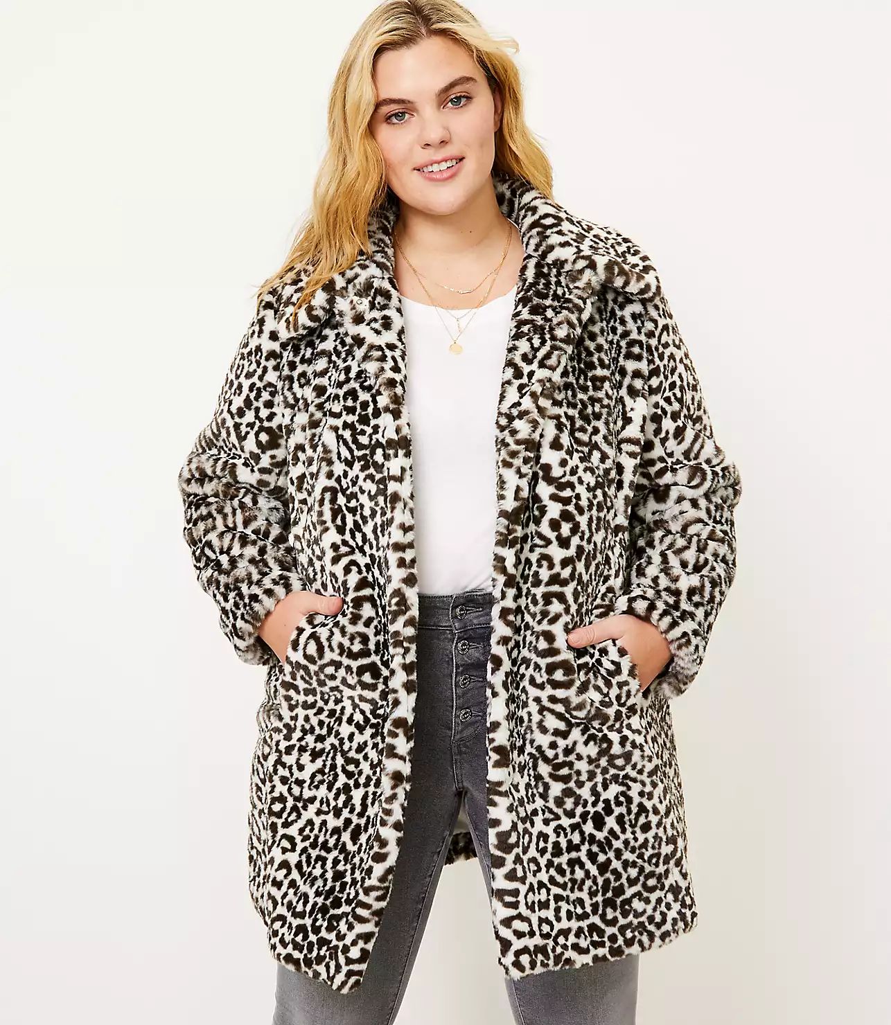 LOFT Plus Leopard Print Faux Fur Coat | LOFT