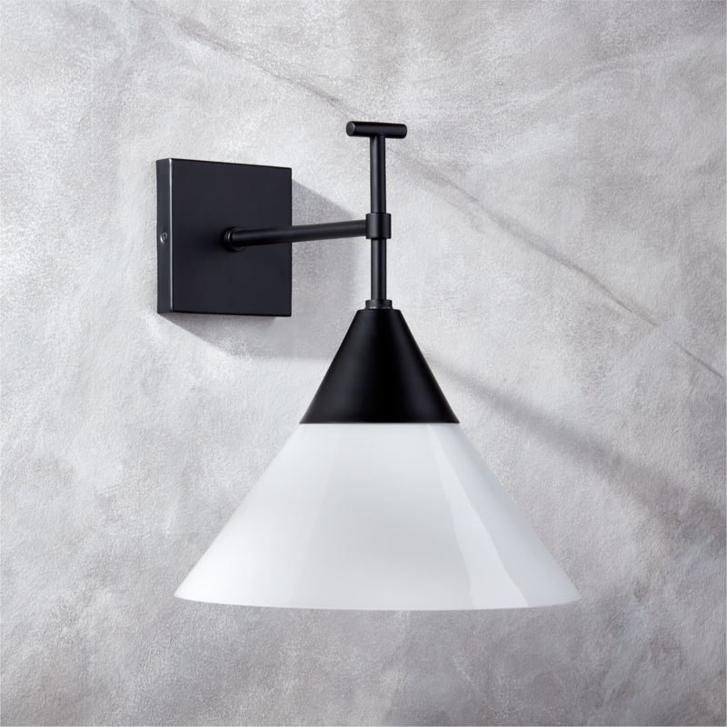 Exposior Matte Black Indoor/Outdoor Modern Wall Sconce with Cone Shade + Reviews | CB2 | CB2