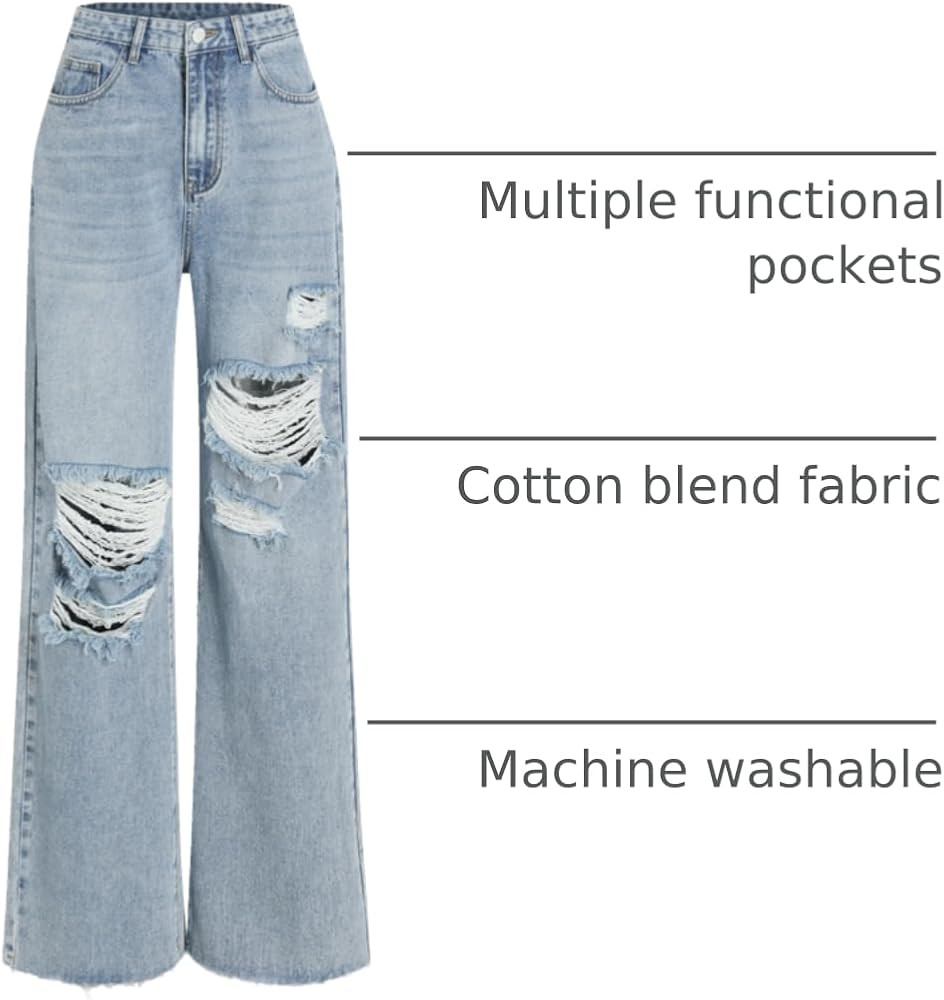 CIDER Women’s Ripped Jeans High Waisted Distressed Baggy Straight Wide Leg Pants | Amazon (US)