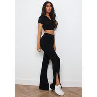 Black Notch Crop And Pants Co Ord Set | Missguided (US & CA)
